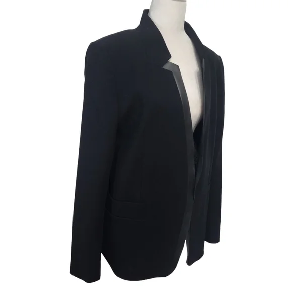 EUC Escada Black Leather Trim Wool Blend Babaasi Blazer - Picture 3 of 10